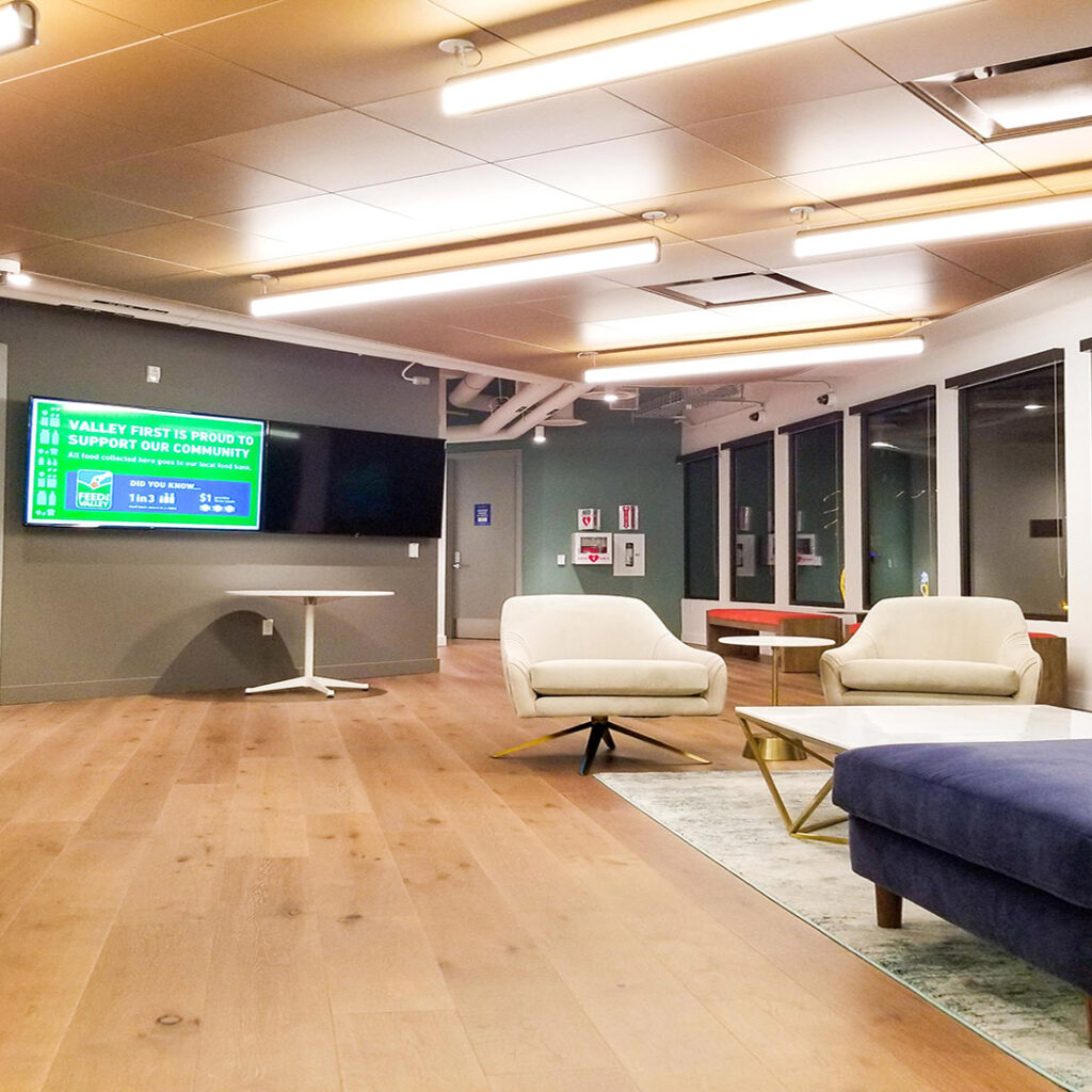 First West Credit Union Staff Lounge Area with Lighting