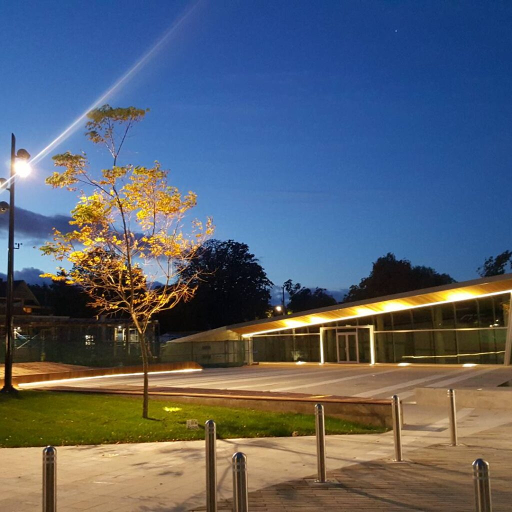 Capital Park Exterior Walkway and Nighttime Lighting