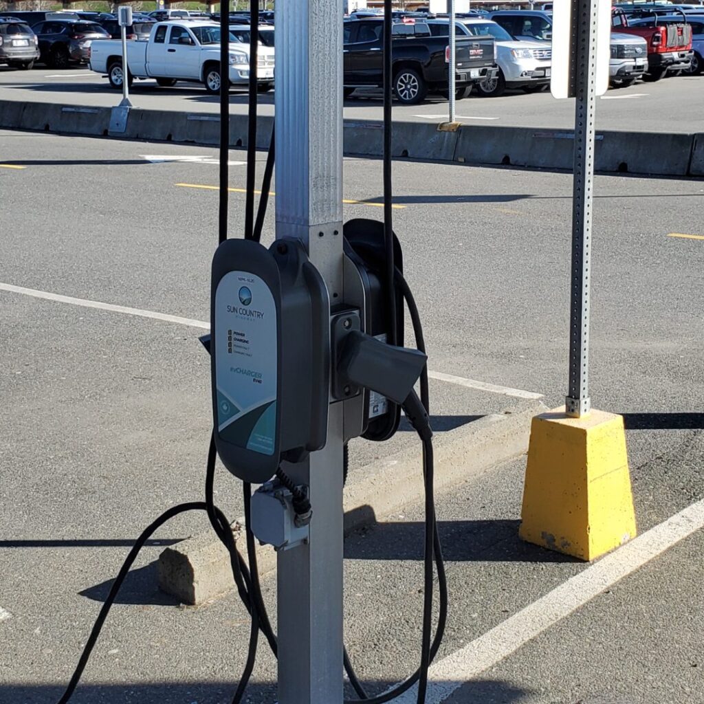 Level 2 charging station at the Victoria International Airport