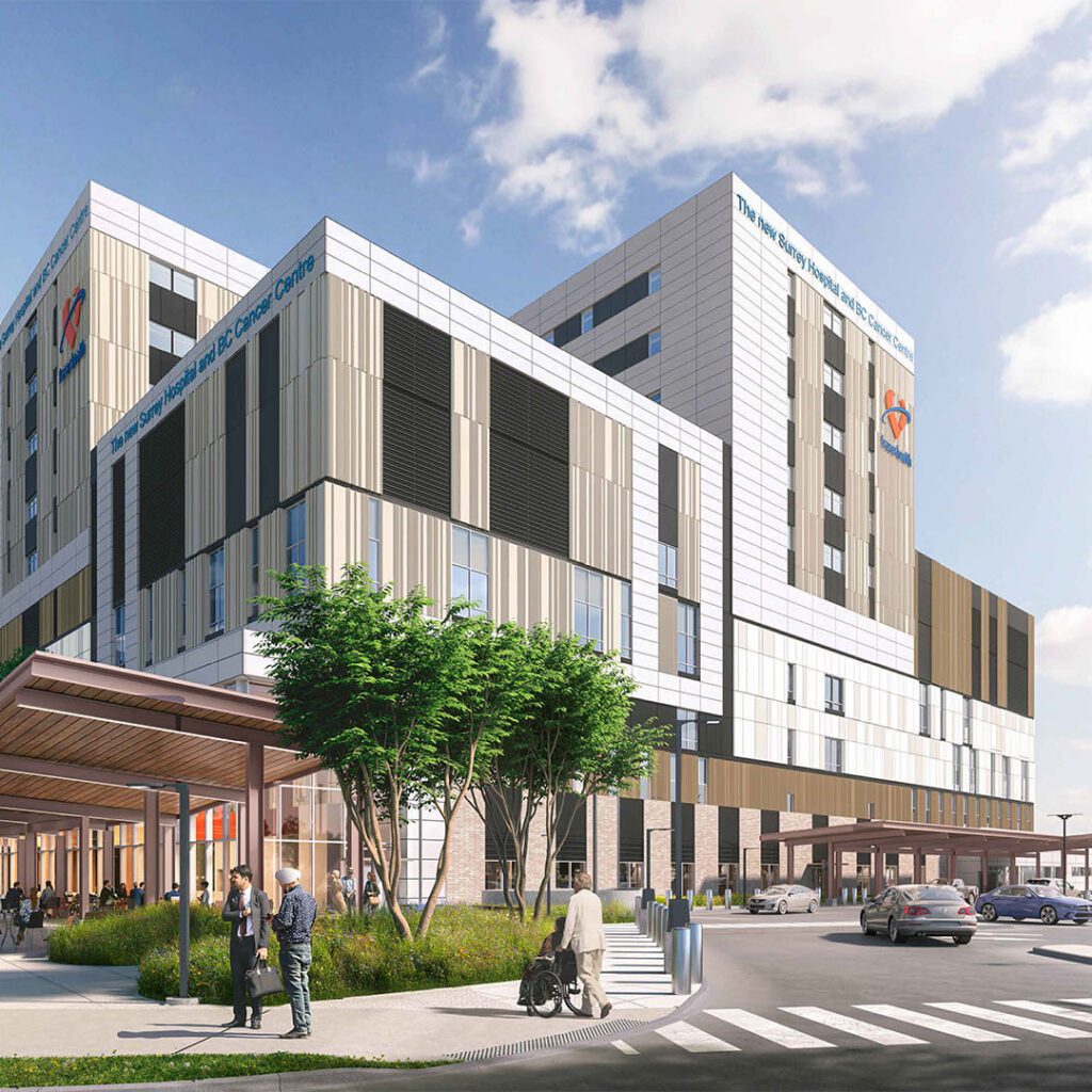 new Surrey hospital and BC Cancer Centre Project Rendering - Ground Level