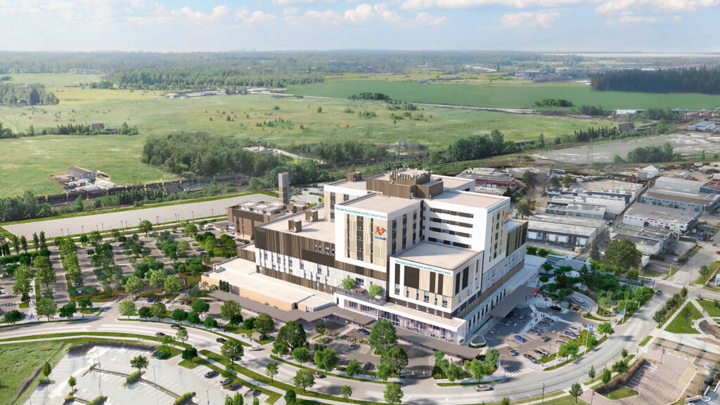 The new Surrey hospital and BC Cancer Centre Rendering - Aerial